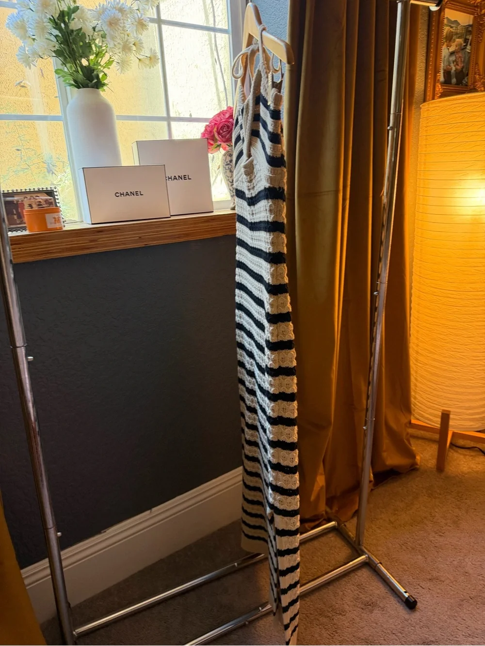House of Harlow 1960 Striped Halter Midi Dress - Black & Cream - Picture 3 of 5